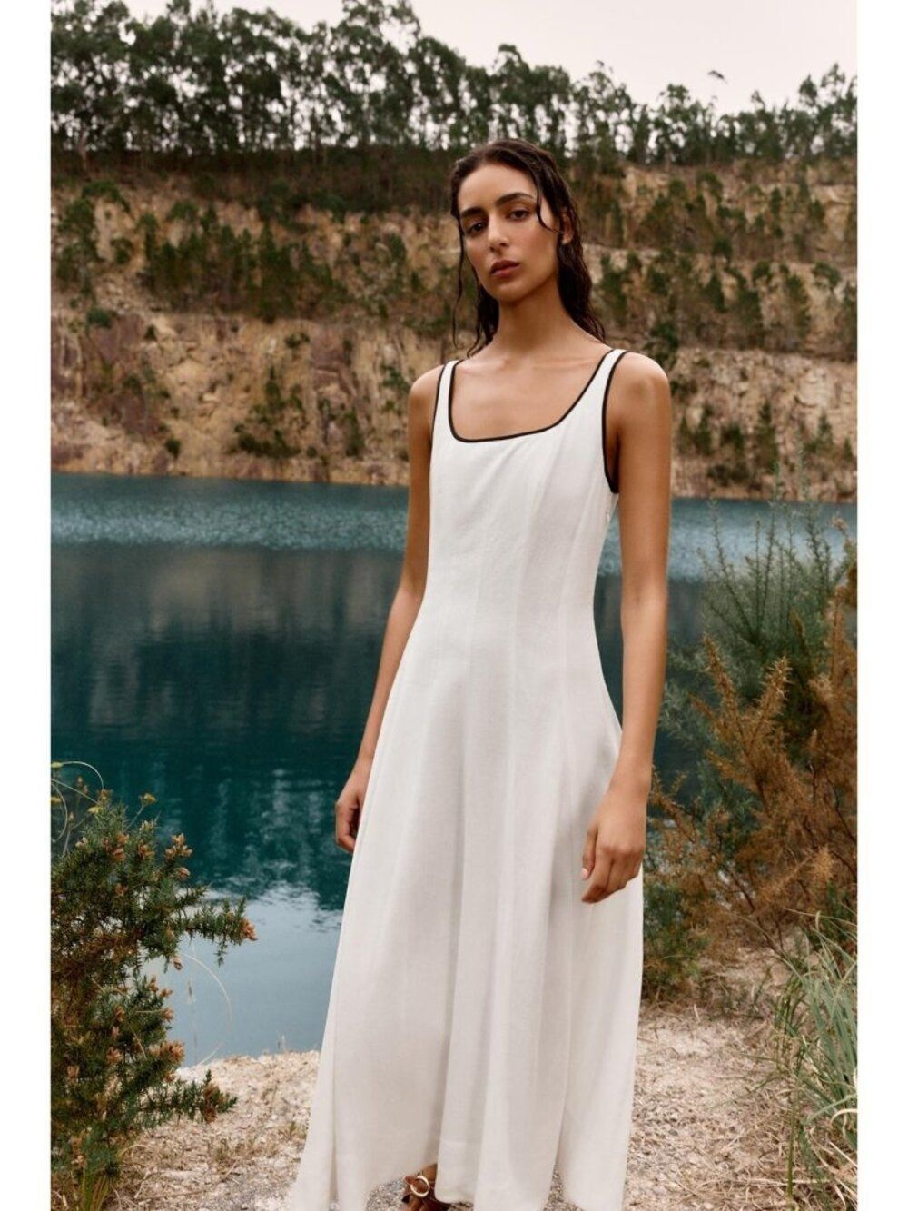 Zara Womens Linen Dress Midi Small S Oyster White Sleeveless 8214/393 NWT